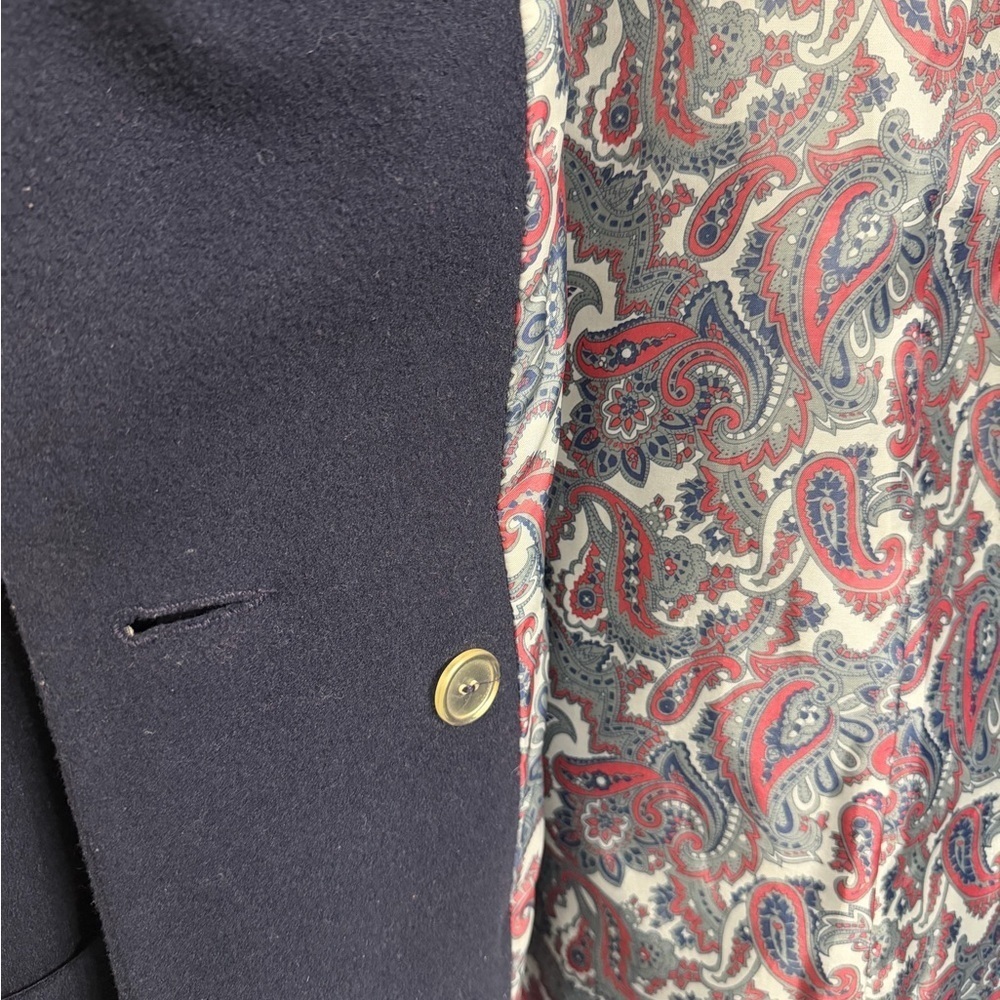 Vintage Herman Kay 80% Wool Navy Blue Double-Breasted Pea Coat w/ Paisley Lining - Picture 6 of 9